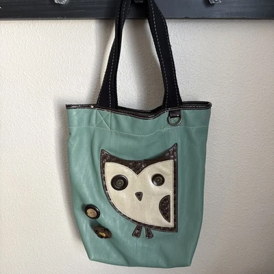 Chala Handbag Vegan Leather PU Tote Bag Owl Purse Turquoise Aqua Brown Woodland - Image 1 of 4