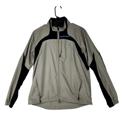 Brooks XS Men Running Jacket Gray Black Reflective Jogging Wind Resistant Vented - Image 1 of 4