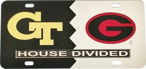 Etiqueta de matrícula dividida dividida Georgia Tech + Georgia House [negra/plateada -... - Imagen 1 de 2