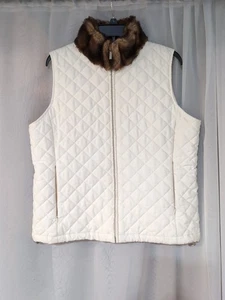 Ralph Lauren Steppweste Nylon Damen Kunstfellkragen Elfenbein M - Bild 1 von 5