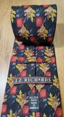J.Z.Richards Tie Leaves All Over Print Silk Necktie Mens 62x3.75" XL - Image 1 of 4