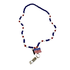 #8228 Beaded Lanyard,Red White Blue 36" USA American Flag Patriotic ID Badge - Picture 1 of 6