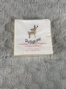 Pottery Barn Reindeer embroidered cocktail cloth napkins full set of 9 - Picture 1 of 4