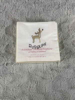 Pottery Barn Reindeer embroidered cocktail cloth napkins full set of 9 - Image 1 of 4