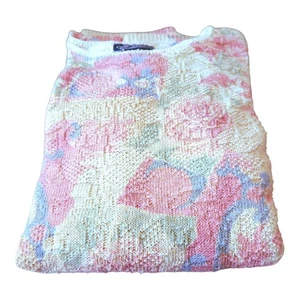 Suéter Vintage JJ Browne Para Mujer M Floral Rosa Oro Hilo Manga 3/4 Pullover - Imagen 1 de 6