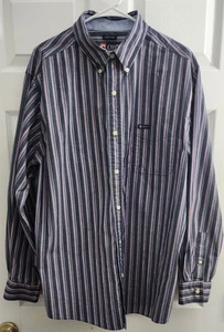 Chaps Button Down Shirt Men's XL Black, Red, White Vertical Stripes - Picture 1 of 4