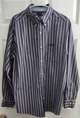 Chaps Button Down Shirt Men's XL Black, Red, White Vertical Stripes - Image 1 of 4