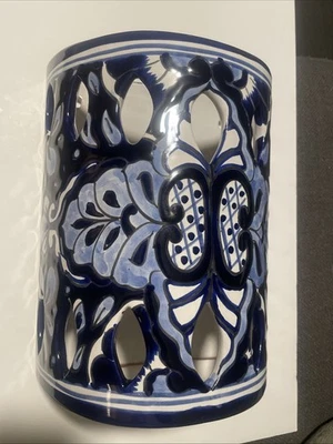 Mexican Handmade Pottery Talavera Wall Lighting Blue Sconce Lamp - Image 1 of 4