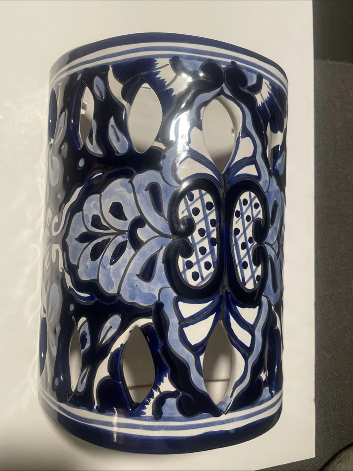 Mexican Handmade Pottery Talavera Wall Lighting Blue Sconce Lamp - Image 1 of 4