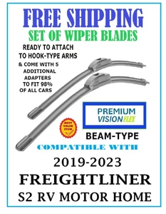 Wiper Blade Set Premium-Vision Beam-Type for 2019-2023 Freightliner S2RV - Picture 1 of 5