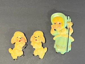 VTG 1967 Miller Wall Plaques Little Bo Peep 3 Piece Chalkware Child’s Decor - Picture 1 of 8