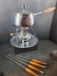 MCM ~ Fondue Set ~ Stainless And Wooden Handles ~ 4 Forks - Picture 1 of 5