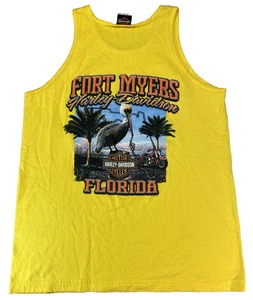 Harley Davidson Fort Myers Florida Muscle Shirt L Yellow Tank Top Men Pelican - Picture 1 of 7