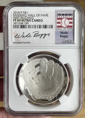 2014 P 1$ Baseball H.O.F. Silver Proof NGC PF69 Ultra Cameo Wade Boggs Free S&H - Image 1 of 2