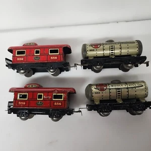 Marx O gauge #556 NYC Caboose #553 Santa Fe Tank Car Lot Of 4 All Metal - Picture 1 of 24