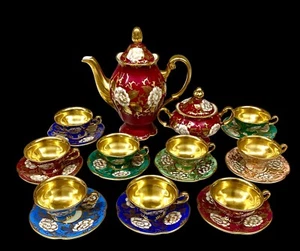 Czech Porcelain Coffee Set Haas & Czjzek Schlaggenwald Cups & Saucers Harlequin - Picture 1 of 23