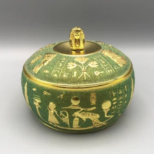 Ancient Egyptian Drawings Metal Green Gold Ashtray Smoking Smoke Cigarette Cigar - Picture 1 of 11