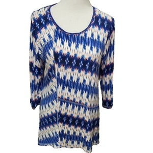 Chico's Zenergy Tunic Women Size 1 Small Blue White 3/4 Sleeve Graphic - Imagen 1 de 7