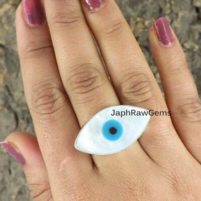 Mother Of Pearl Evil Eye 925 Sterling Silver Handmade Ring Gemstone Women  Ring - Image 1 of 4