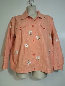 Quacker Factory Orange Check Daisy Button Down Jacket Women size 1X - Picture 1 of 9
