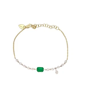 14k Yellow Gold Emerald Diamond Bracelet Classic Gold Jewelry For Women Meira T - Picture 1 of 4