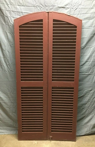 Pair Antique Arch Top 16x67 House Window Wood Louvered Burgandy Shutters 152-22B Cover