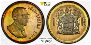 PR67 1969 South Africa 1 Rand Silver Proof, PCGS Trueview- Rainbow Toned - Picture 1 of 7