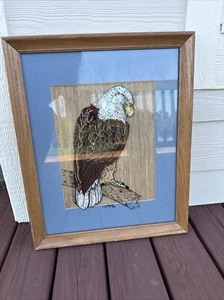 Amerikanischer Weißkopfseeadler Vogel handgemalt auf Glas gerahmt signiert Lisa Meyer 1985 - Bild 1 von 9