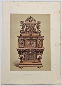 1858 KUNSTSCHÄTZE BUCH Ausstellung Chromdruck ITALIENISCHER HOLZ GESCHNITZTER SCHRANK - Bild 1 von 5