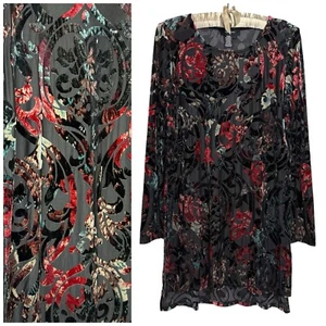 NWOT L Sheer Velvet Burnout Tunic Top Y2K Witchy Whimsigoth Dark Romantic Floral - Picture 1 of 8