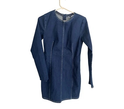 Zara Denim Mini Dress Womens Dark Indigo M Denim Jean Long sleeve 4365/282 NWT - Image 1 of 4