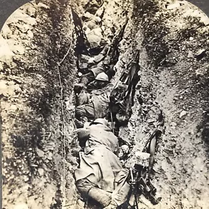 French Soldiers In Trench Vintage WWI World War One Stereograph Stereoview Card - Picture 1 of 4