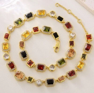 Vintage Choker 18k Gold Plated Lux Multi Color Uni Sex Gemstone - Image 1 of 4