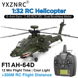 YXZNRC F11 AH-64D Apache RC Helicopter 6-Axis Gyro 2.4G 6CH Brushless Flybarless - Picture 1 of 25