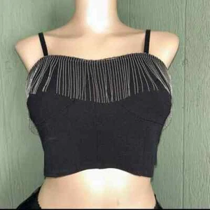 Women's Sexy Rhinestone Fringe Bustier Crop Top Glitter Corset Vest Top Bra - Picture 1 of 12