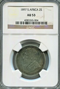 ZAR - BEAUTIFUL HISTORICAL NGC GRADED SILVER 2 SHILLINGS, 1897, KM# 6 - Picture 1 of 2