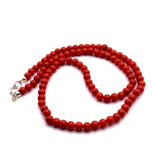 Collar de cuentas de coral, coral rojo natural, broche de plata esterlina - Imagen 1 de 6