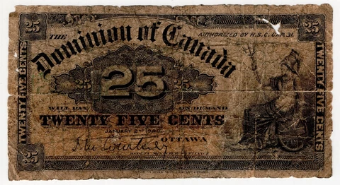 1900 DOMINION OF CANADA  25 CENT BANKNOTE SHINPLASTER COURTNEY NICE BILL Cover