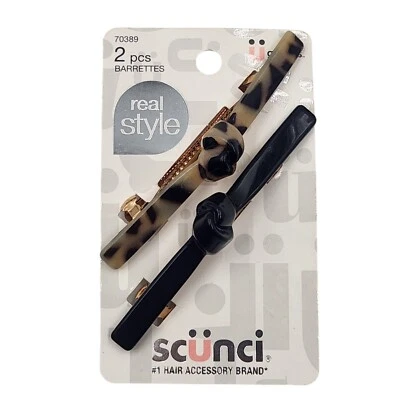Pinzas para el cabello Scunci estilo real multicolor negro/leopardo 2 piezas 70389 Foto 1 de 2