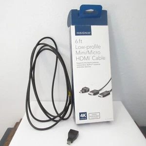 INSIGNIA 6FT LOW PROFILE MINI/MICRO HDMI CABLE 4K ULTRA HD NEW - Picture 1 of 5