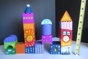 VINTAGE Fantasy Castle Blocks *VIDEO* 22 Piece Set Whimsical Shapes And Colorful - Picture 1 of 24