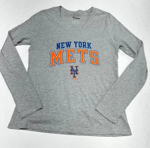 New York Mets Shirt Womens Size Medium Long Sleeves V-Neck Fanatics Cover