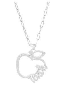 Teacher Theme Teach Apple Pendant Necklace for Women - Picture 1 of 2