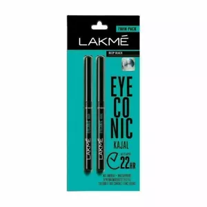 New Lakme Eyeconic Kajal Deep Black Kohl Smudge Proof 24 hr - TWIN PACK - Picture 1 of 9