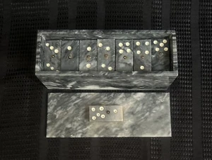 Handmade Carved Grey Marble Stone Domino Complete Set 28 Box. Nice! - Picture 1 of 4