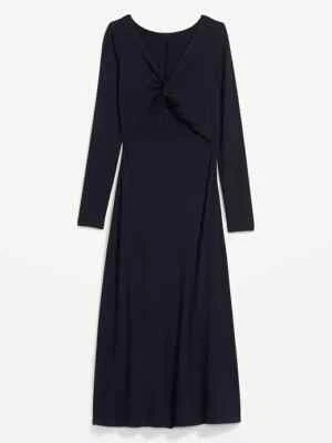 Old Navy Tall Women's M Blue Fit & Flare Dress Stretch Midi Twist Front - Image 1 of 4