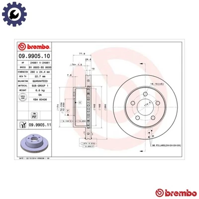 2x BRAKE DISC 09.9905.11 FOR JEEP WRANGLER/TJ/II/Mk WAGONEER CHEROKEE/SUV 2.5L - Image 1 of 4