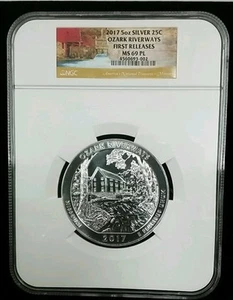 2017-P OZARK RIVERWAYS National Park 5 Oz Silver ATB NGC PF 69 PL FIRST RELEASES - Picture 1 of 3