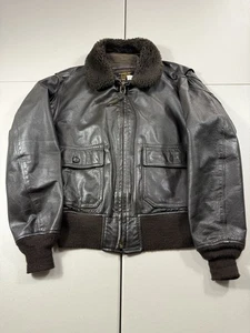 VTG Pilots Jacket Mens L Intermediate Type G-1 Leather Bomber Sherpa Military - Picture 1 of 13