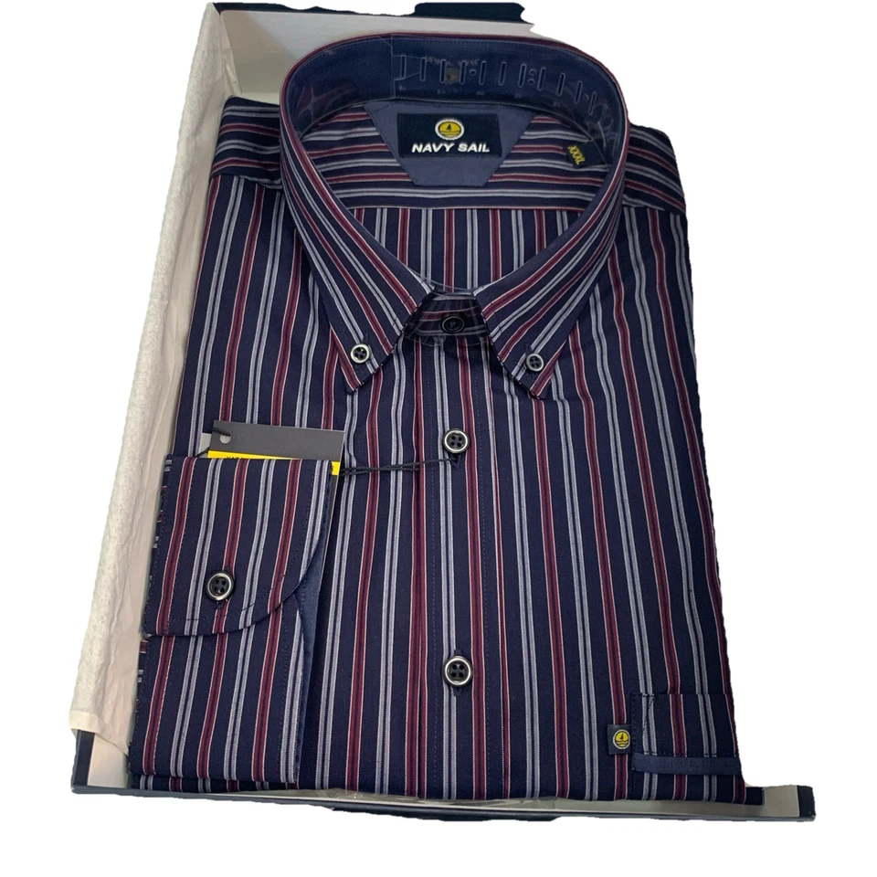 Camicia Uomo Navy Sail Button-Down In Cotone A Righe - Immagine 1 di 4